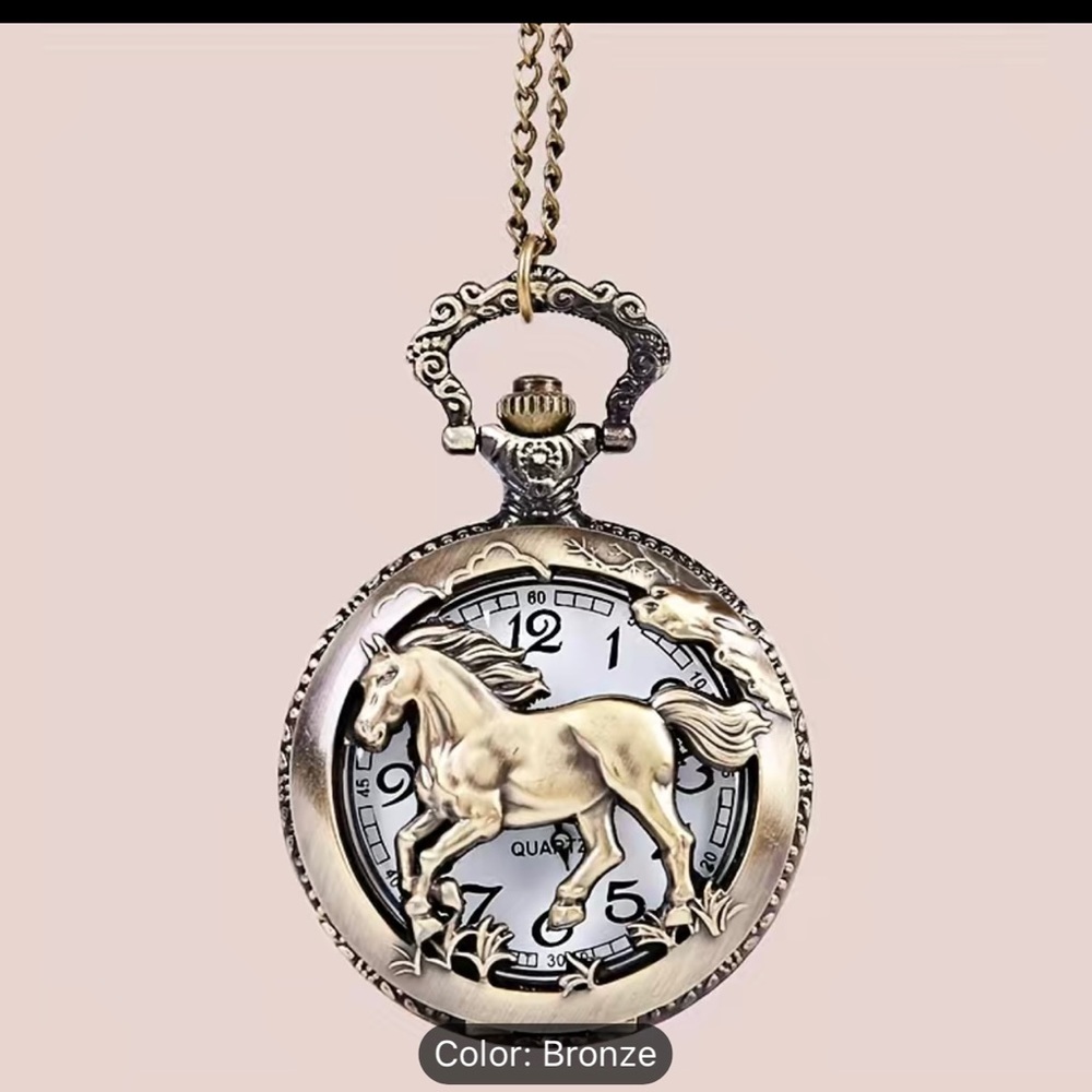 Horse Fob Watches Fashion Quartz Pocket Watch Vintage Necklace Pendant C… - Picture 5 of 11